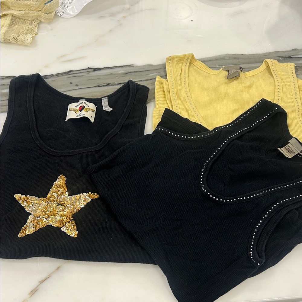 Twisted Heart Gold Sequin Star Tank Top & 2 Other Tops-sz Large